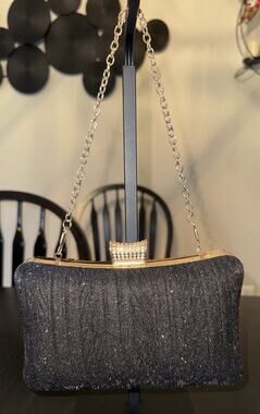 NIB Veroire Paris Black Glitter Evening Clutch Handbag With Dust bag
